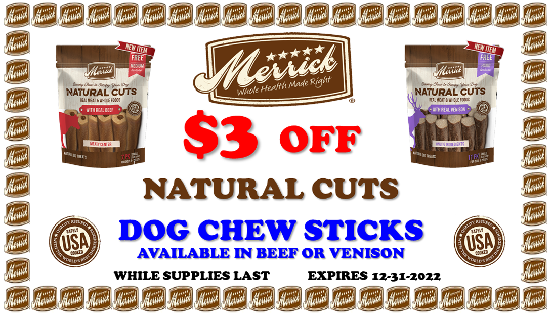 merrick natural cuts chew sticks treats dog sale coupon